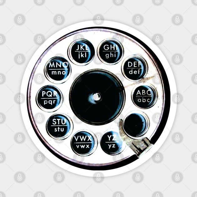 Retro Rotary Phone White on Black Magnet by badlydrawnbabe